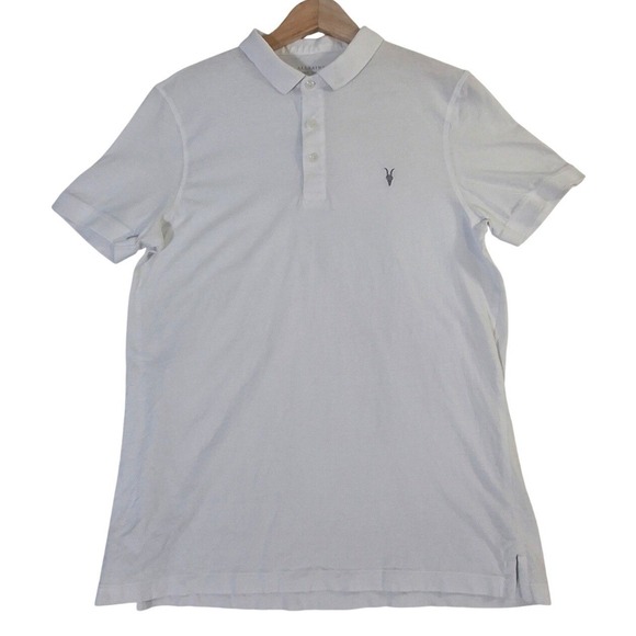 AllSaints Tops - AllSaints White Organic Cotton Slim Fit Ramskull Polo Shirt Women's Medium